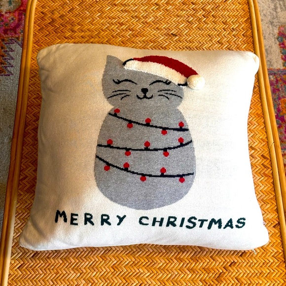 Cat Themed Christmas Accent Throw Pillow - Picture 1 of 7